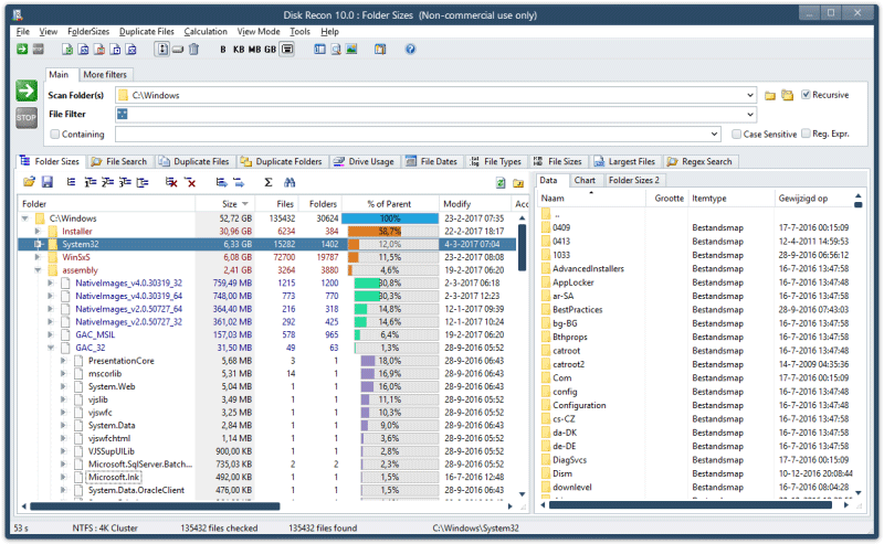 Manage your diskspace with File Search, Folder Sizes and Duplicate files. 