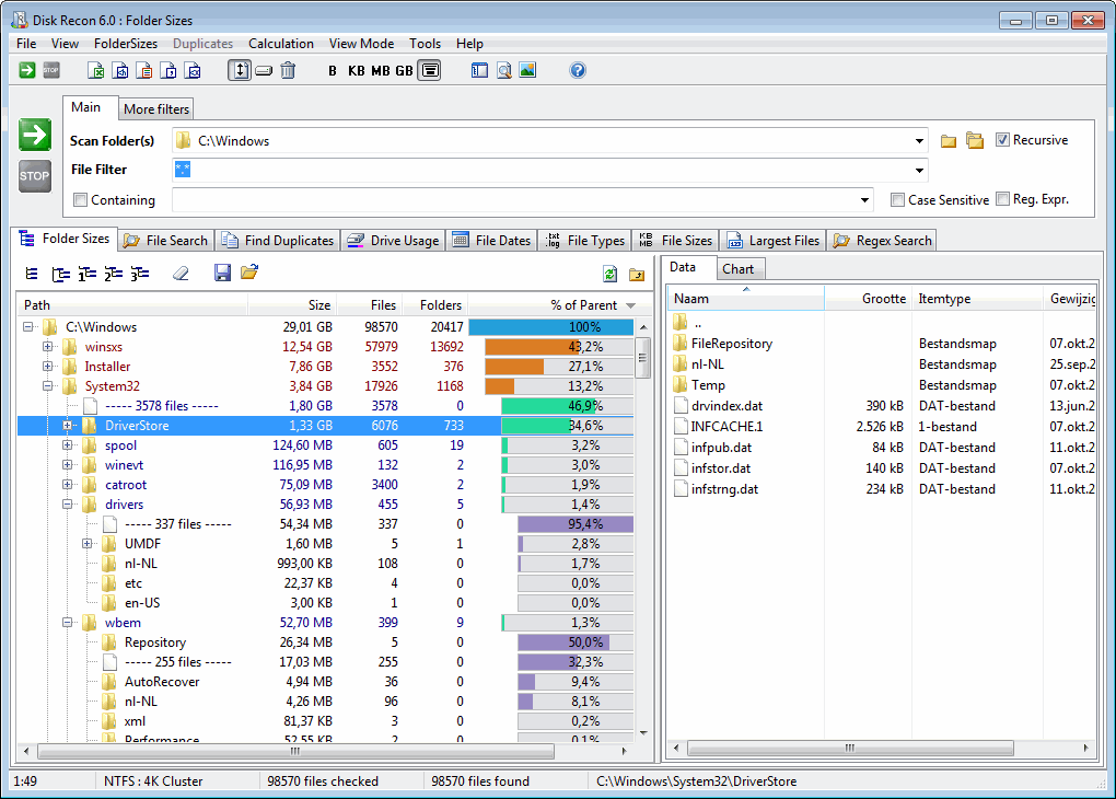 Folder Size Pie Chart