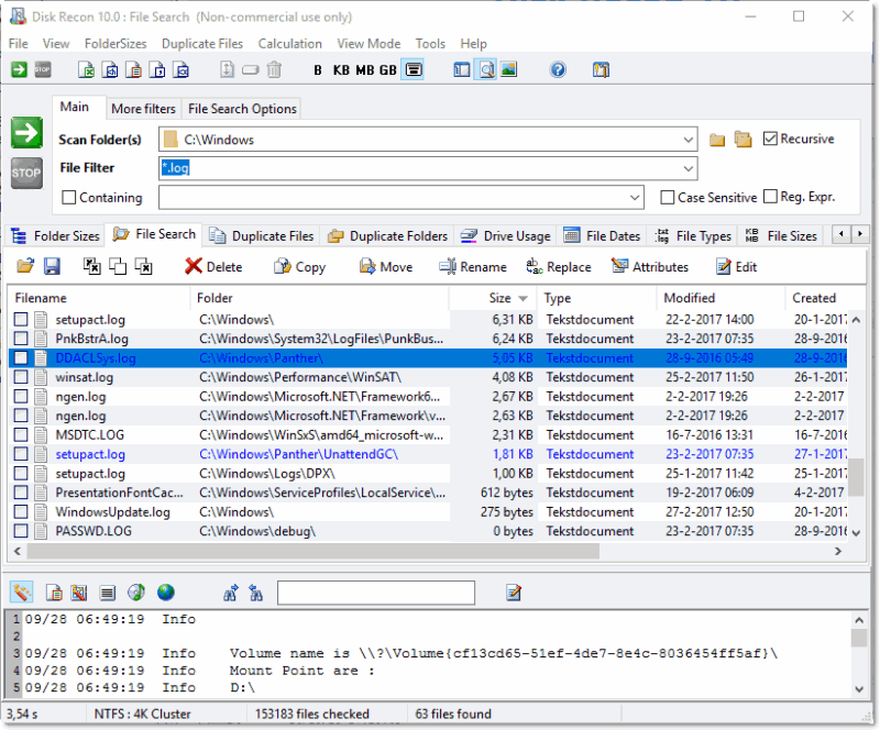 Disk Recon file search result grid