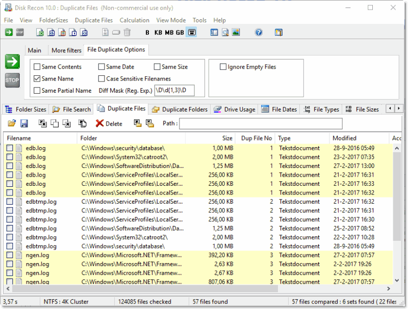 Disk Recon duplicate files result grid