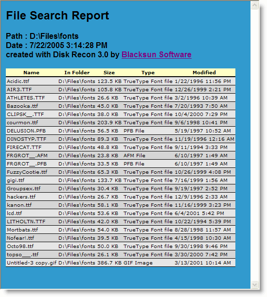 Disk Recon HTML report output