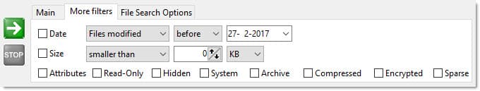 Disk Recon control panel more filters tab