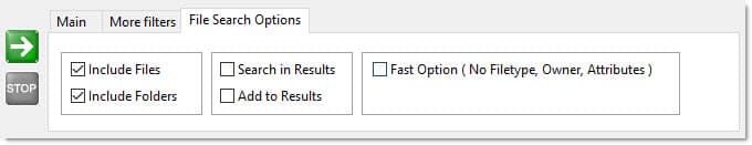 Disk Recon control panel file search options tab