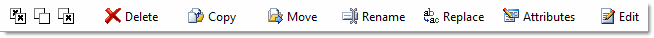 Disk Recon file search action panel with rename, copy, move and archive buttons