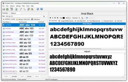 X-Fonter font manager interface showing font preview