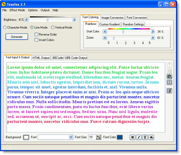 Screenshot of the main Texefex window