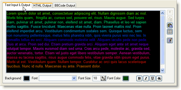 Texefex Text Input and Output tab