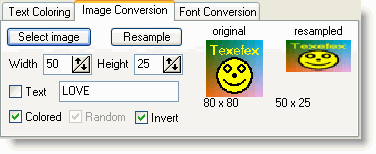 Texefex Image Conversion control panel