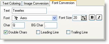 Texefex Font Conversion control panel