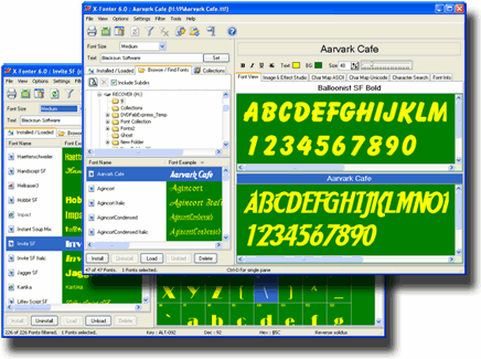 X-Fonter font manager showing font preview and organization features