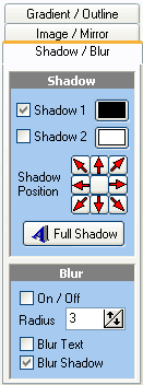 Panel 1: Shadows and Blurring controls