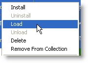 The right-click context menu showing the Install and Load options alongside other font actions