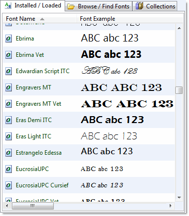 Installed fonts overview in X-Fonter