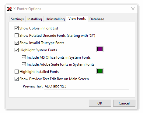View Font Options