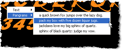 The right-click context menu showing the pangram presets